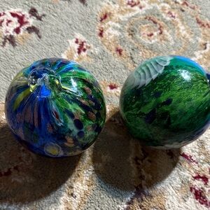Handcrafted Glass Art Spheres - Green and Blue 2pcs